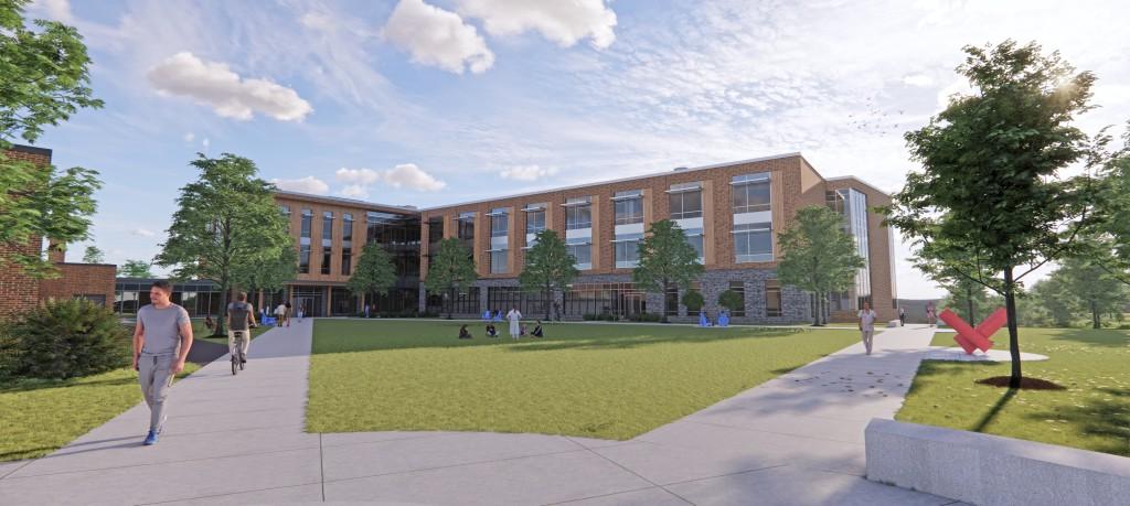 A rendering depicts the quad outside the new building